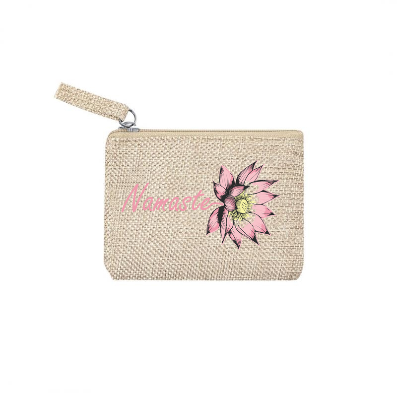 Pochette motif namaste fleur en toile et simili cuir