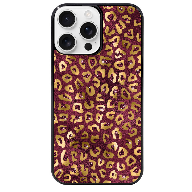 Coque noire taperso pour Iphone 16 16E PLUS MAX PRO avec motif leopard grenat protection antichoc personnalisée