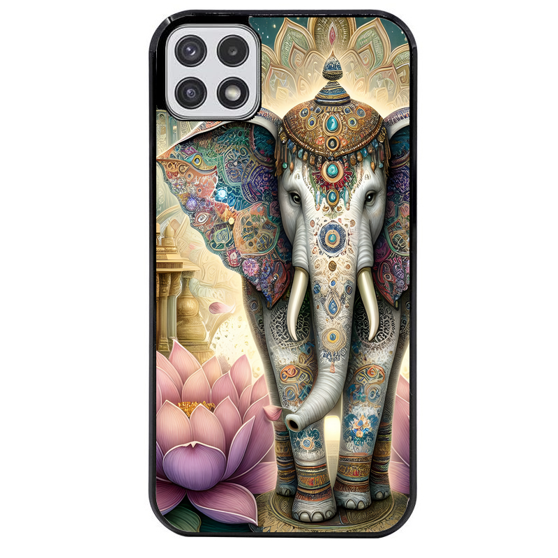 Coque noire taperso pour galaxy A22 A32 A52 A52S 4G 5G  avec motif elephant et lotus protection antichoc personnalisée