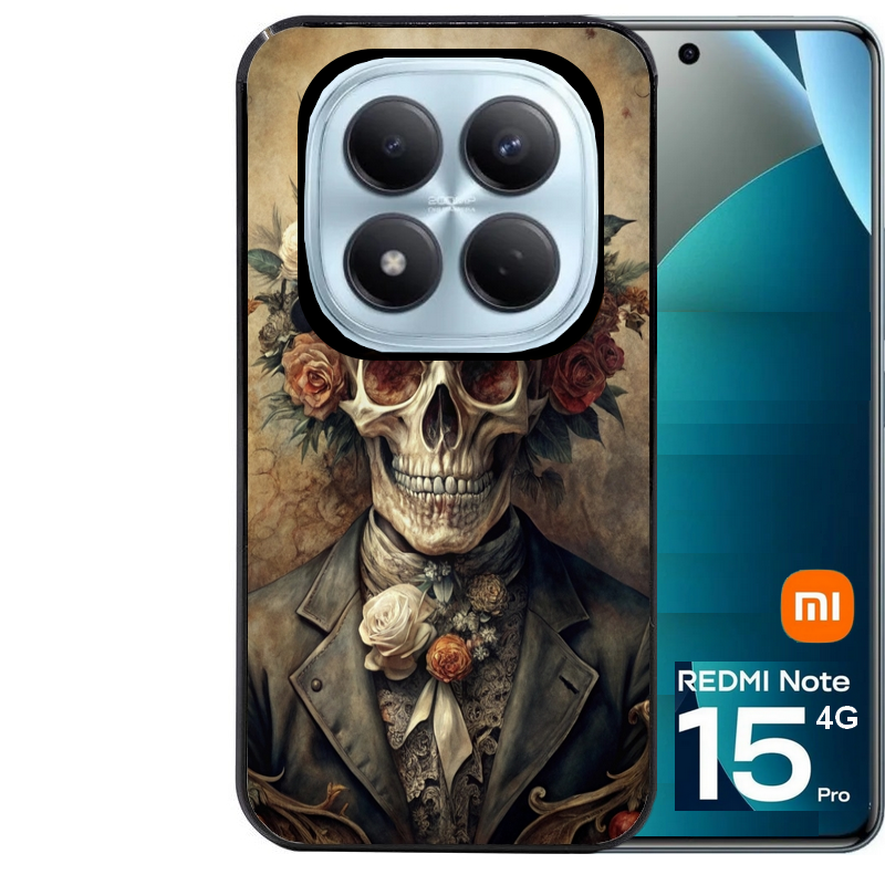 Coque noire taperso pour Redmi Note 15 et PRO PLUS 4G 5G avec motif tete de mort chapeau protection antichoc personnalisée
