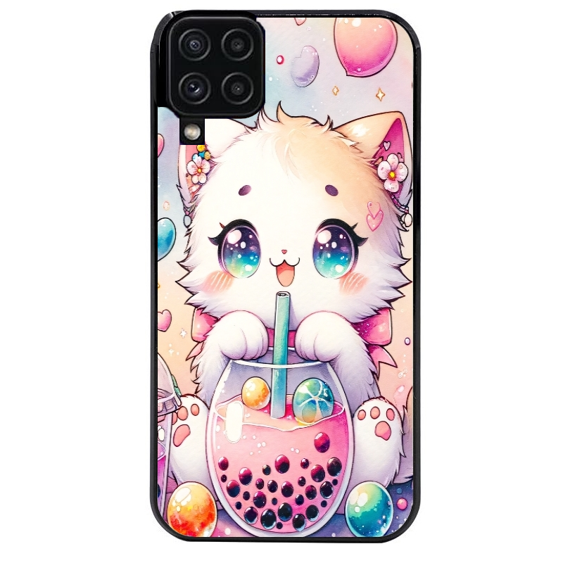 Coque noire taperso pour galaxy A22 A32 A52 A52S 4G 5G  avec motif chat bubble style manga protection antichoc personnalisée