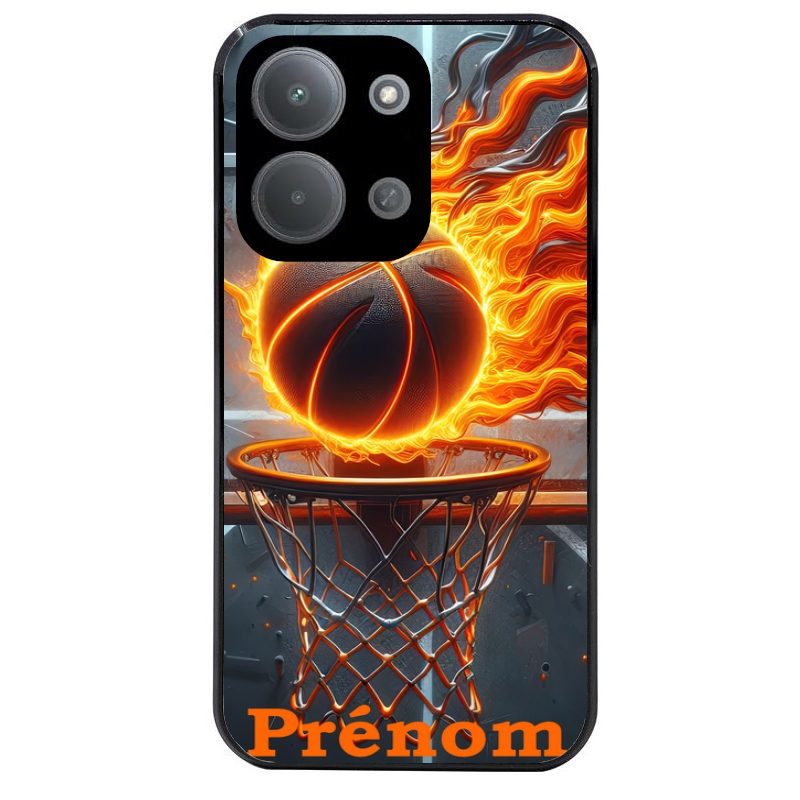 Coque noire taperso pour POCO C85 avec motif basket flamme personnalisee protection antichoc personnalisée