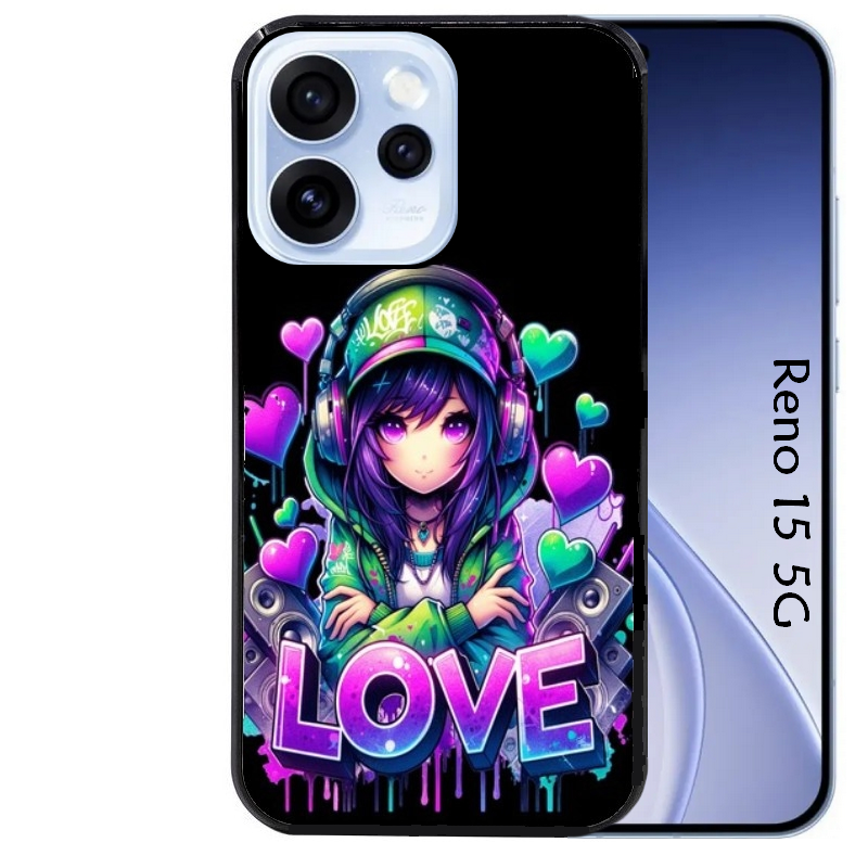Coque noire taperso pour OPPO Reno 15 et F FS 5G avec motif anime manga et love protection antichoc personnalisée