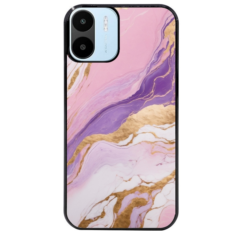 Coque noire taperso pour Redmi A1 et A2 avec motif marbre violet protection antichoc personnalisée