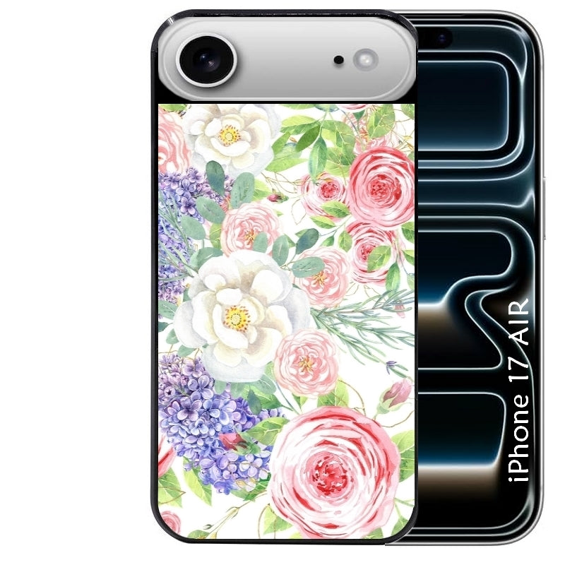 Coque noire taperso pour Iphone 17 17E AIR MAX PRO avec motif fleur couleur pastel protection antichoc personnalisée