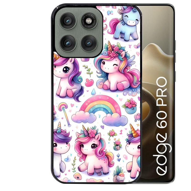 Coque noire taperso pour Moto Edge 60 et Neo Fusion Pro avec motif licorne arc en ciel protection antichoc personnalisée