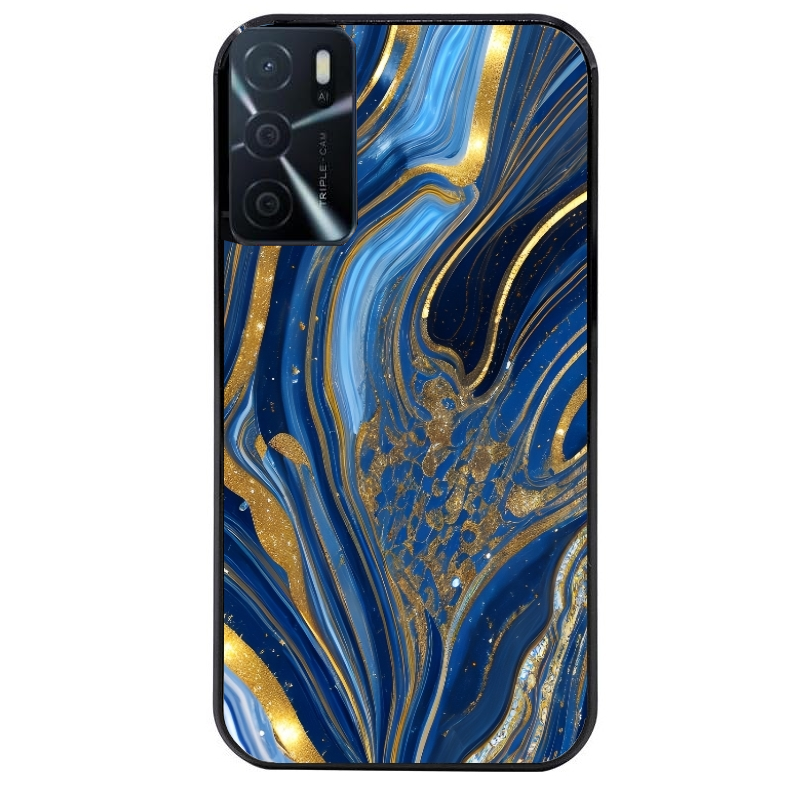 Coque noire taperso pour OPPO A16 et A16S avec motif marbre bleu agathe protection antichoc personnalisée