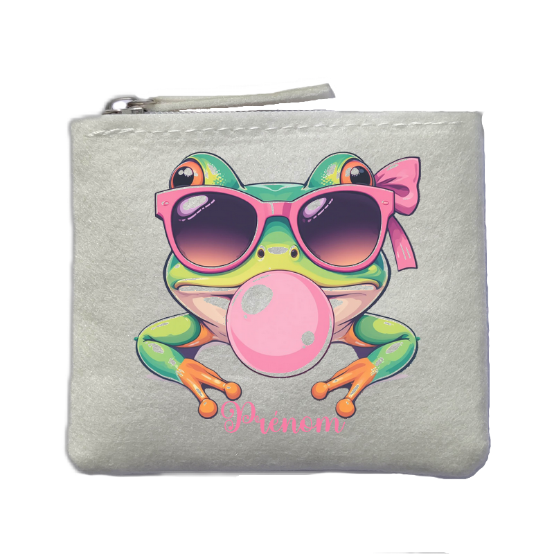 Porte monnaie personnalisé grenouille bubble ivoire en feutrine en feutrine ivoire