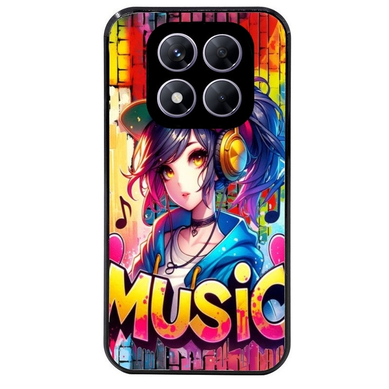 Coque noire taperso pour Redmi Note 14 et PRO PLUS 4G 5G avec motif anime manga et music protection antichoc personnalisée