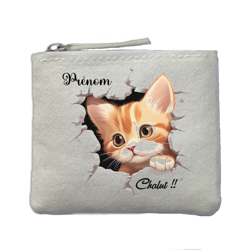 Porte monnaie personnalisé chat chalut ivoire en feutrine en feutrine ivoire