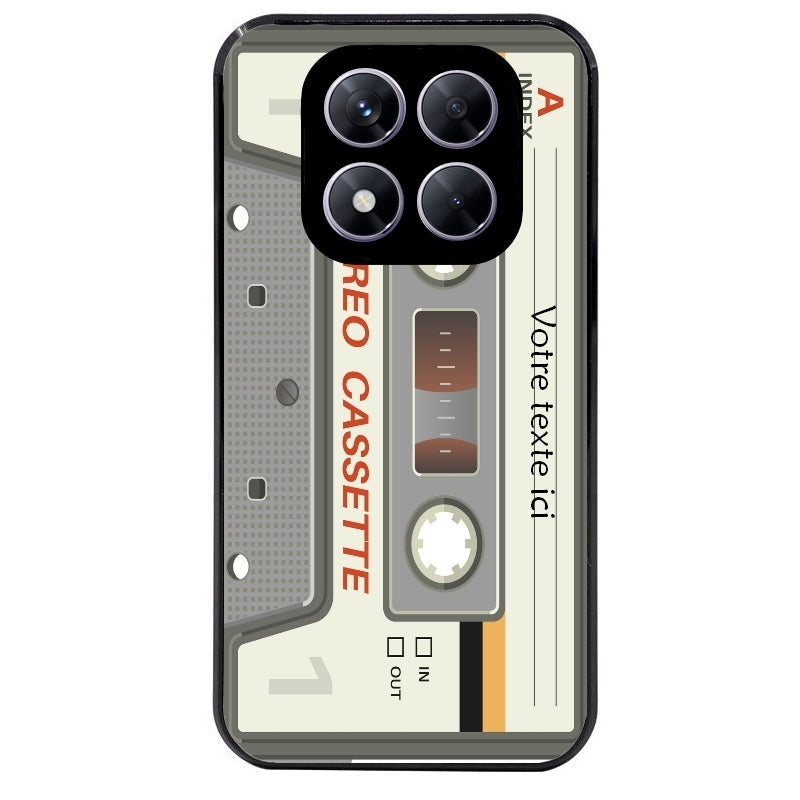 Coque noire taperso pour Redmi Note 14 et PRO PLUS 4G 5G avec motif cassette grise personnalisable protection antichoc personnalisée