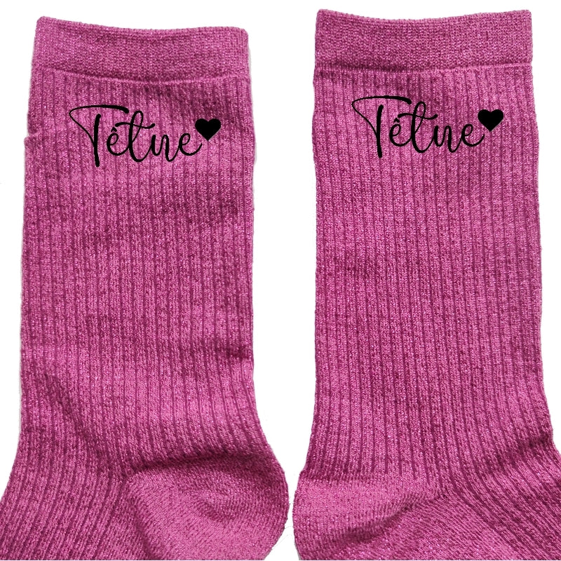 Chaussettes paillettes rose motif tëtue