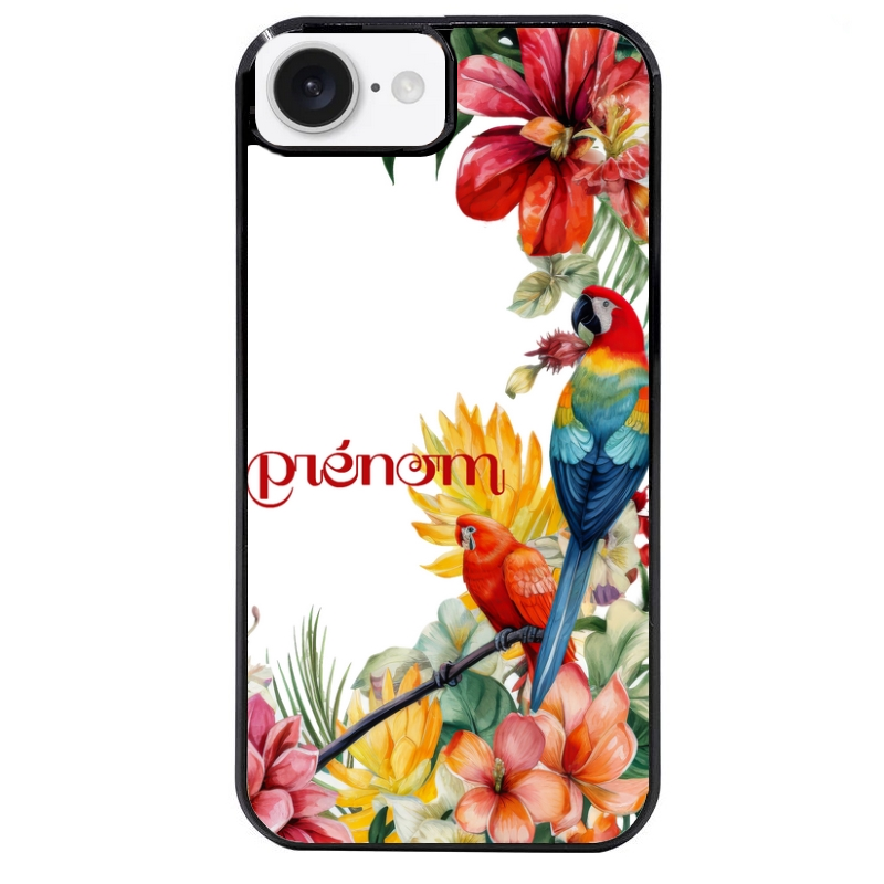 Coque noire taperso pour Iphone 16 16E PLUS MAX PRO avec motif perroquet personnalisee protection antichoc personnalisée