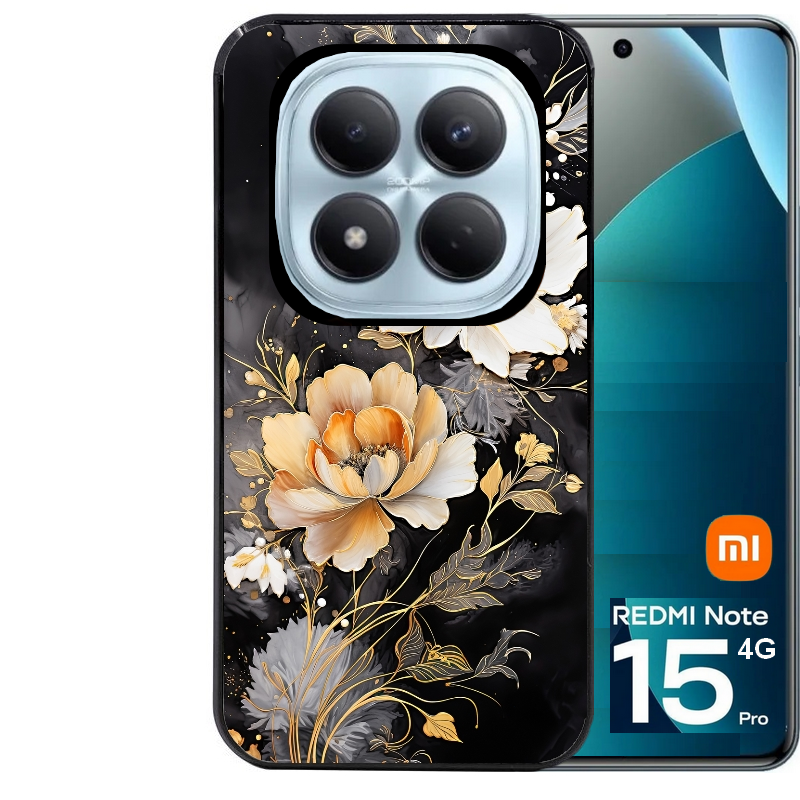 Coque noire taperso pour Redmi Note 15 et PRO PLUS 4G 5G avec motif fleur blanche protection antichoc personnalisée