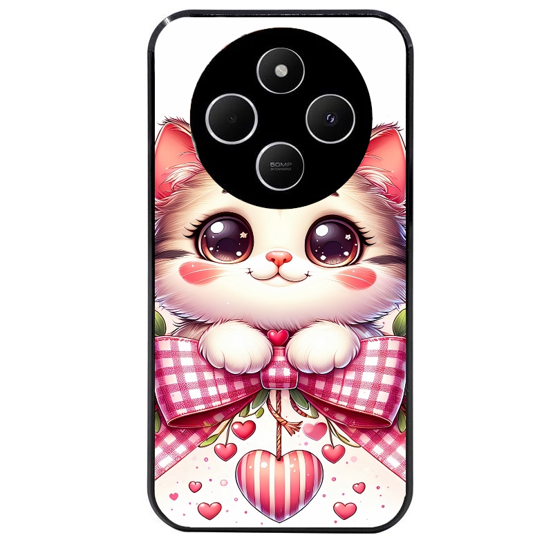 Coque noire taperso pour POCO C75 avec motif chat noeud et coeur protection antichoc personnalisée