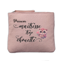 Porte monnaie personnalisé motif maitresse chouette rose clair en feutrine en feutrine