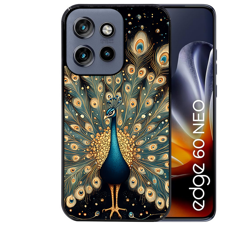 Coque noire taperso pour Moto Edge 60 et Neo Fusion Pro avec motif paon mandala protection antichoc personnalisée