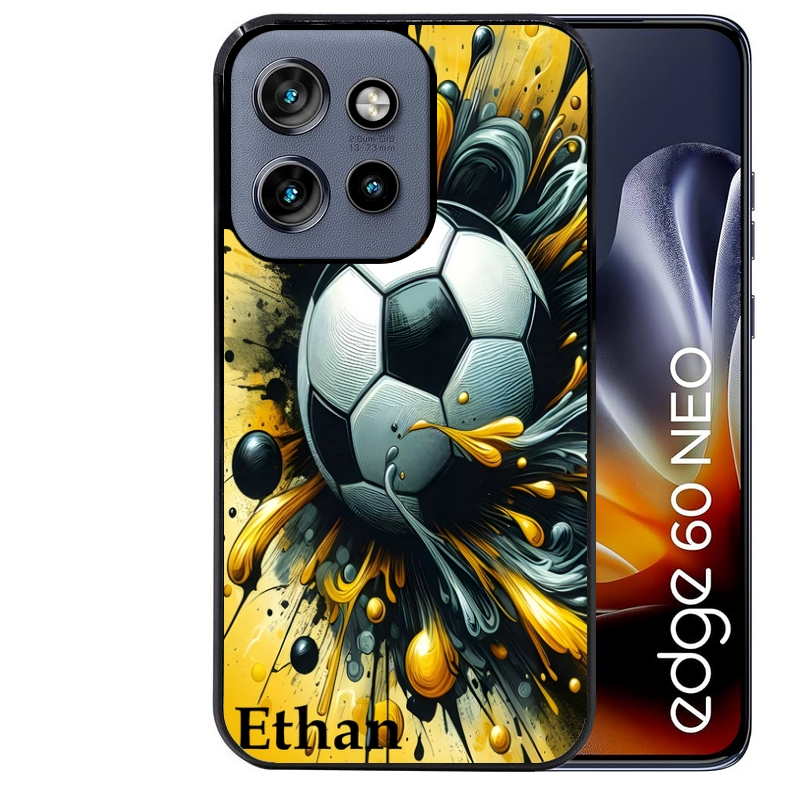 Coque noire taperso pour Moto Edge 60 et Neo Fusion Pro avec motif football personnalisee protection antichoc personnalisée