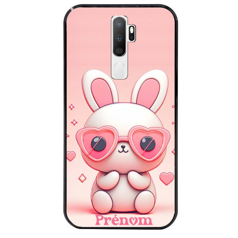 Coque noire taperso pour OPPO A5 A9 2020 avec motif lapin lunettes personnalisee protection antichoc personnalisée