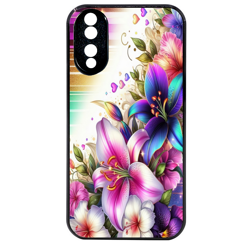 Coque noire taperso pour Honor 70 LITE 90 et LITE avec motif fleur fluo protection antichoc personnalisée