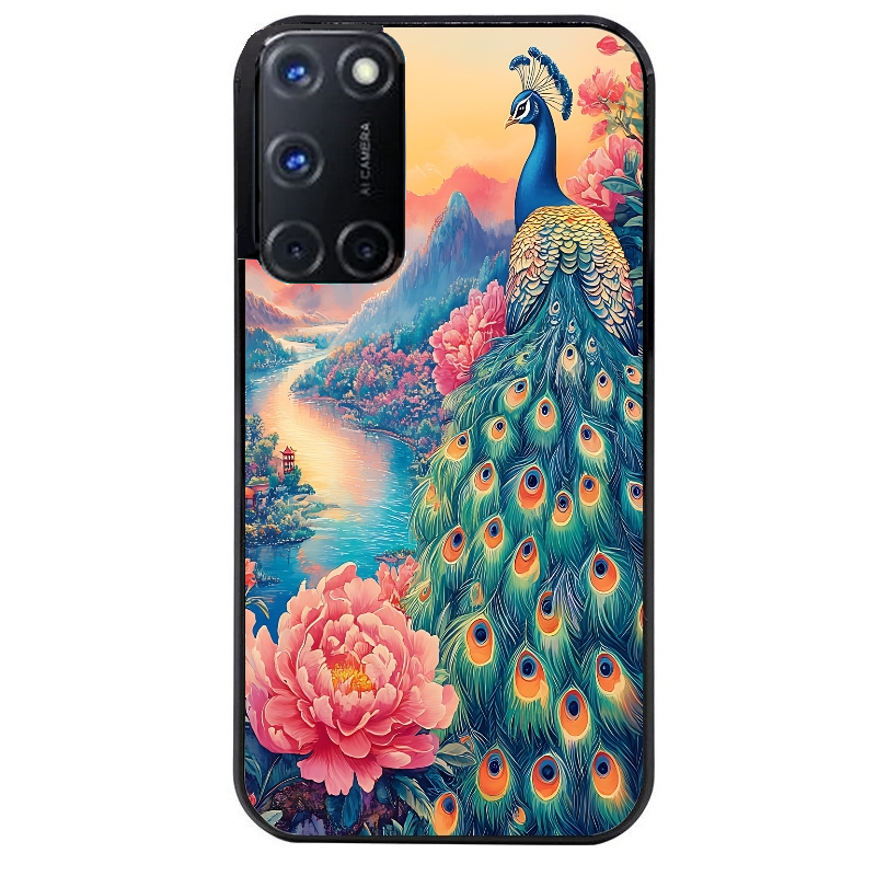 Coque noire taperso pour OPPO A72 4G avec motif paon japan protection antichoc personnalisée