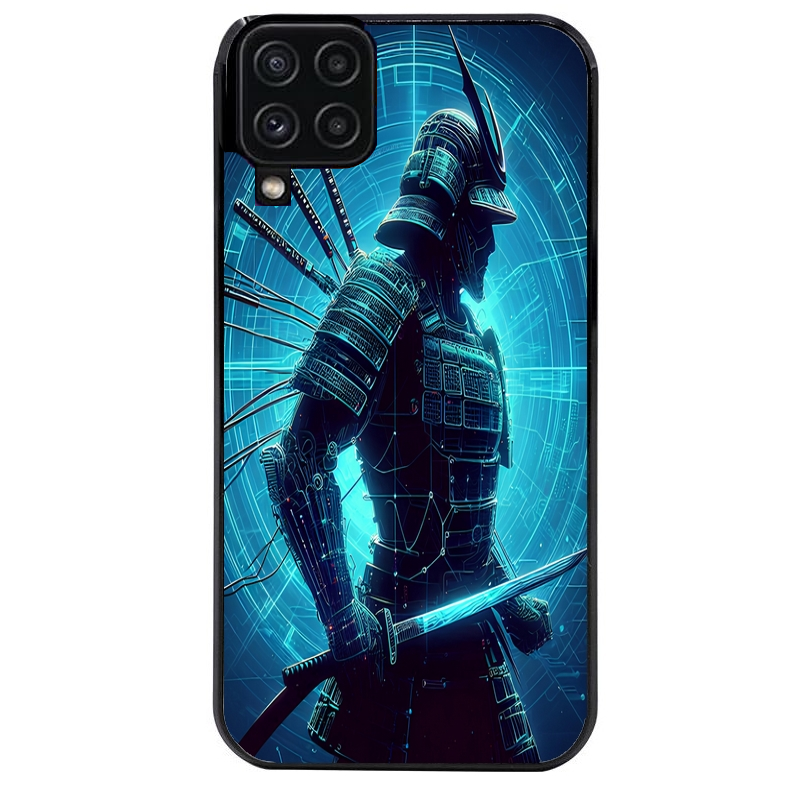 Coque noire taperso pour galaxy A22 A32 A52 A52S 4G 5G  avec motif samourai bleu protection antichoc personnalisée