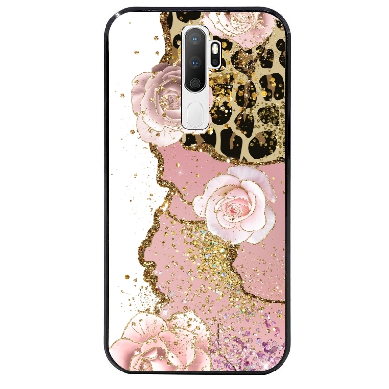 Coque noire taperso pour OPPO A5 A9 2020 avec motif marbre fleur leopard protection antichoc personnalisée