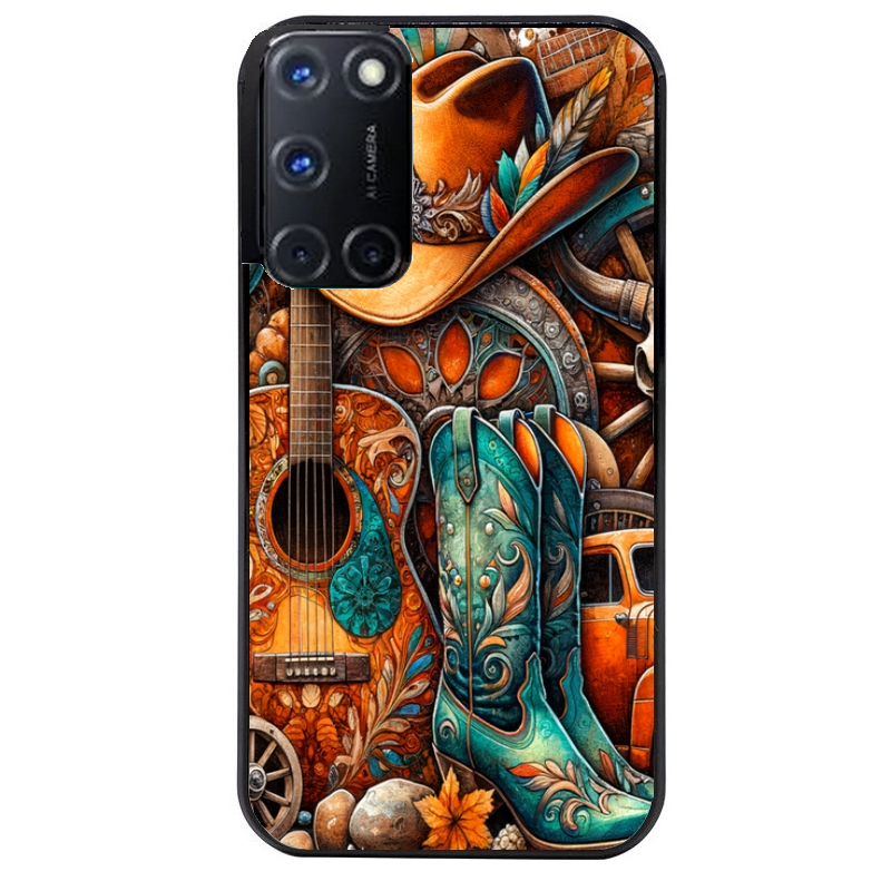 Coque noire taperso pour OPPO Reno 8 LITE avec motif cow boy et texas automne protection antichoc personnalisée