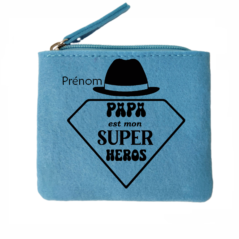 Porte monnaie personnalisé papa mon super héros en feutrine en feutrine