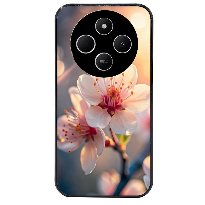 Coque noire taperso pour POCO C75 avec motif fleur de cerisier protection antichoc personnalisée