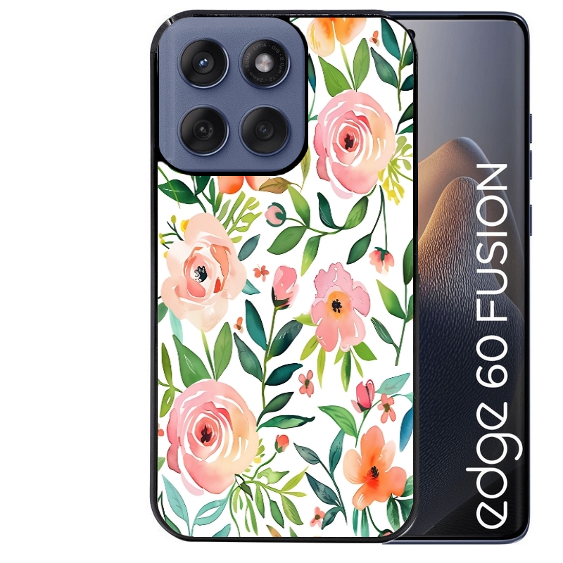 Coque noire taperso pour Moto Edge 60 et Neo Fusion Pro avec motif fleur des champs protection antichoc personnalisée