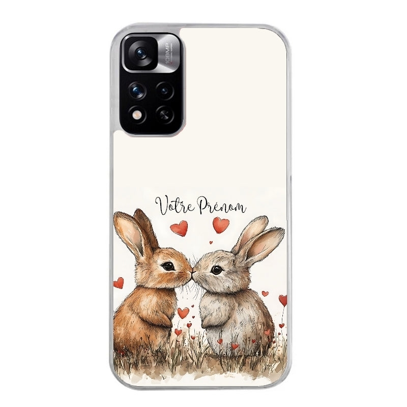 Coque taperso pour Redmi Note 12 4G 5G PRO 4G avec motif lapin coeur avec prenom protection antichoc personnalisée