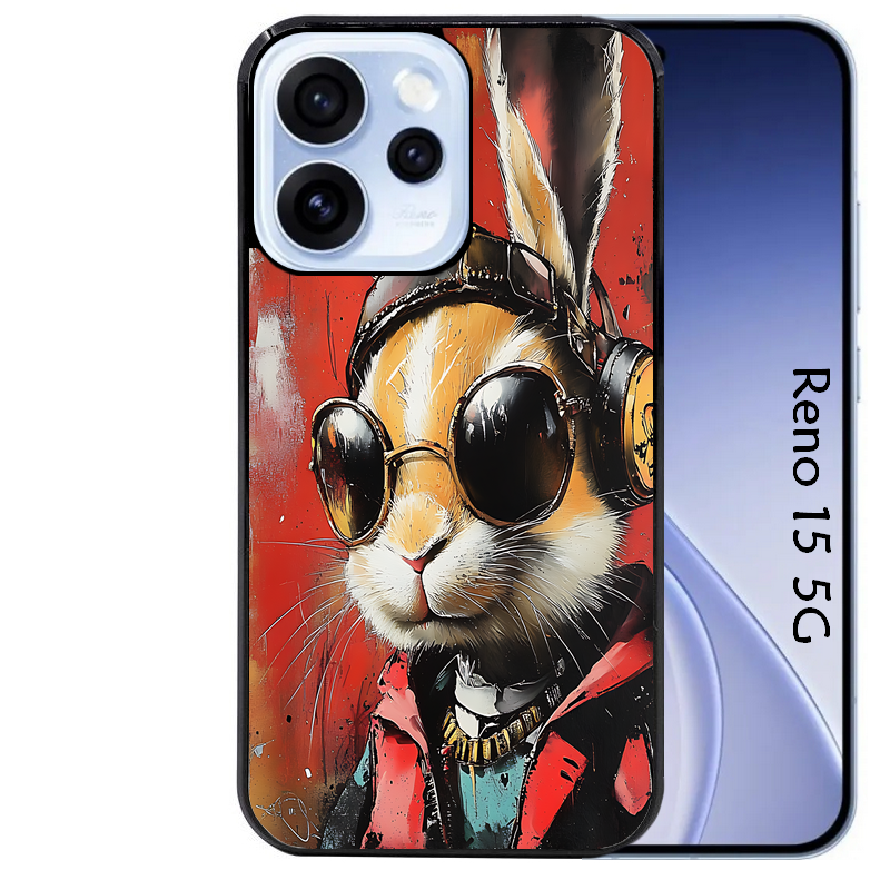 Coque noire taperso pour OPPO Reno 15 et F FS 5G avec motif lapin tag protection antichoc personnalisée