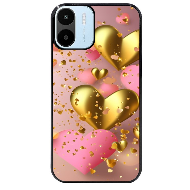 Coque noire taperso pour Redmi A1 et A2 avec motif coeur rose protection antichoc personnalisée