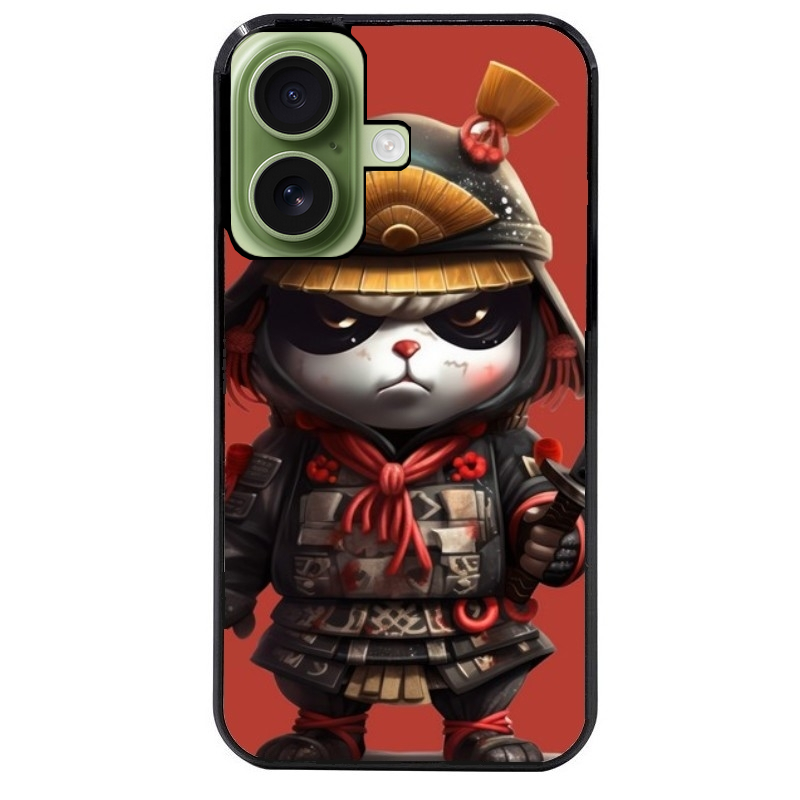 Coque noire taperso pour Iphone 16 16E PLUS MAX PRO avec motif panda et samourai protection antichoc personnalisée