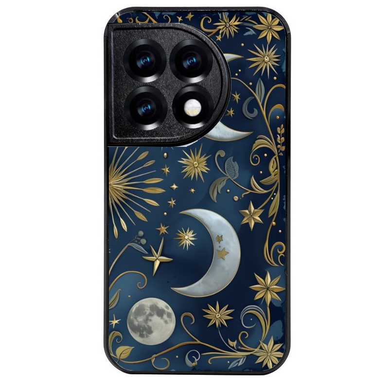 Coque noire taperso pour OnePlus 11 et 12 avec motif lune et etoile protection antichoc personnalisée