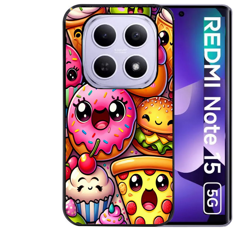 Coque noire taperso pour Redmi Note 15 et PRO PLUS 4G 5G avec motif anime donut kawaii protection antichoc personnalisée