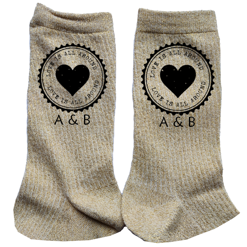 Chaussettes personnalisées paillettes doré motif love around