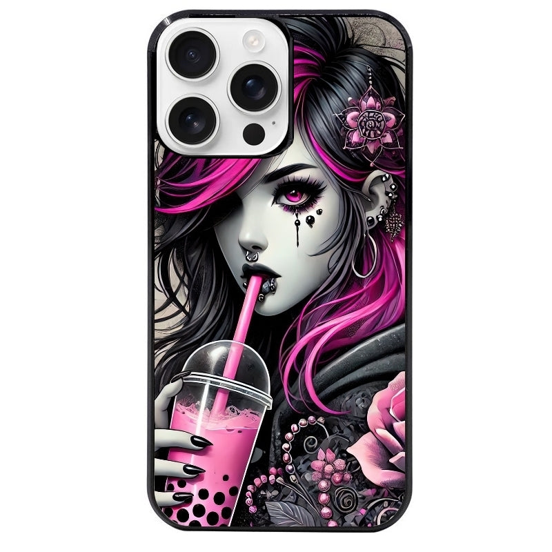 Coque noire taperso pour Iphone 16 16E PLUS MAX PRO avec motif anime et gothic boba protection antichoc personnalisée
