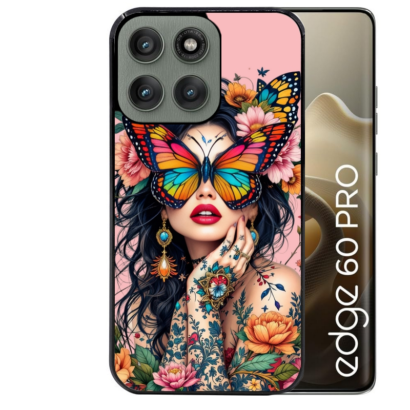 Coque noire taperso pour Moto Edge 60 et Neo Fusion Pro avec motif femme papillon protection antichoc personnalisée