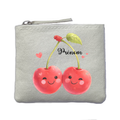 Porte monnaie personnalisé cerise love ivoire en feutrine en feutrine ivoire