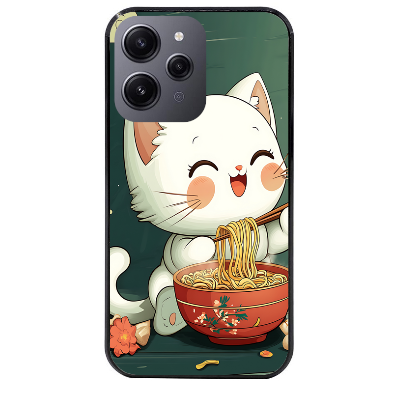 Coque noire taperso pour Redmi 12 4G et 5G avec motif chat ramen nuage protection antichoc personnalisée
