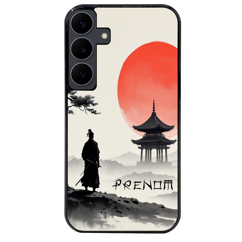 Coque noire taperso pour galaxy A06 A16 A26 A36 A56 avec motif samourai et temple personnalisee protection antichoc personnalisée