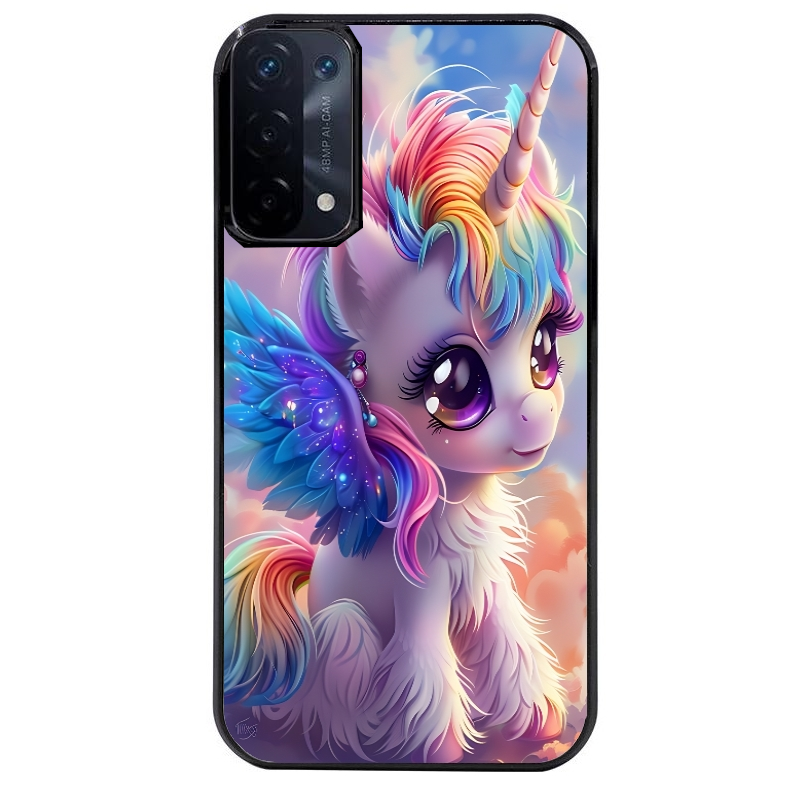 Coque noire taperso pour OPPO A54 et A74 5G avec motif licorne style anime protection antichoc personnalisée