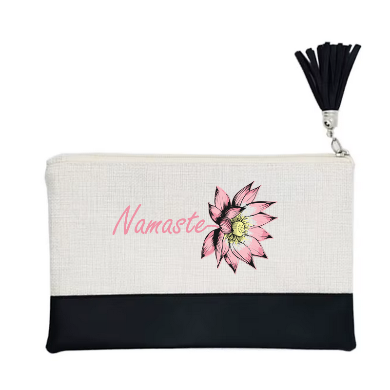 Pochette motif namaste fleur en toile et simili cuir