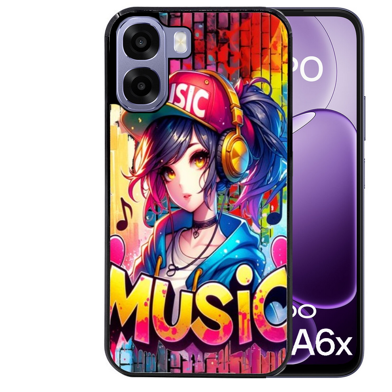 Coque noire taperso pour OPPO A6 A6X 4G et 5G avec motif anime manga et music protection antichoc personnalisée