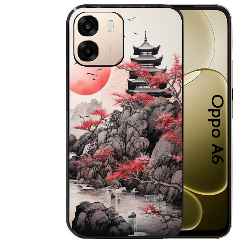 Coque noire taperso pour OPPO A6 A6X 4G et 5G avec motif japan et temple protection antichoc personnalisée
