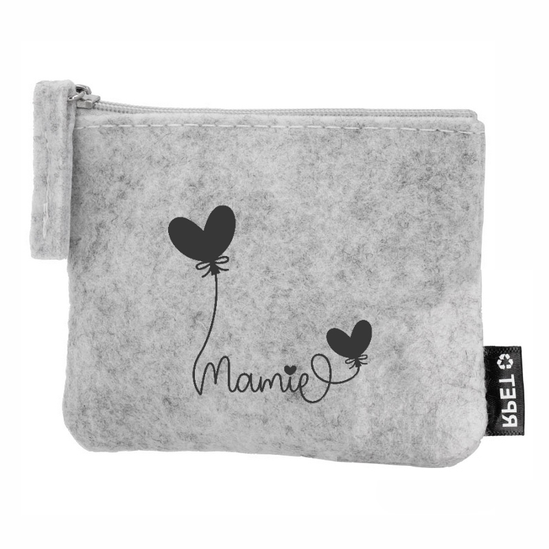 Porte monnaie personnalisé mamie coeur en feutrine en feutrine