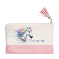 Pochette personnalisée motif cheval fleur en toile et simili cuir personnalisée