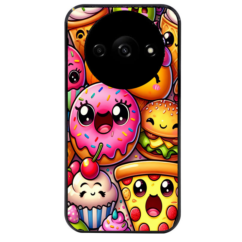Coque noire taperso pour Redmi A3 avec motif anime donut kawaii protection antichoc personnalisée